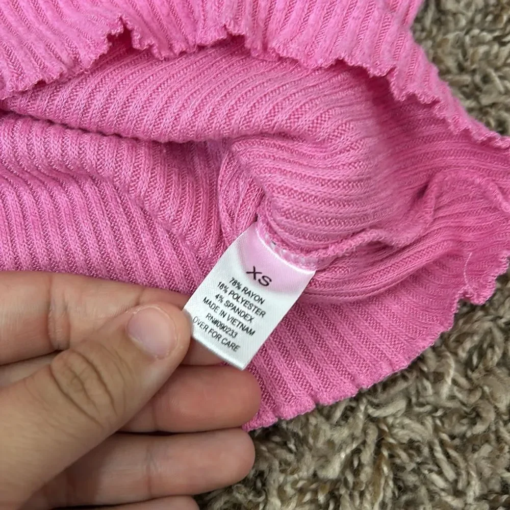 Pac Sun Pink Ribbed Long Sleeve Lettuce Hem Top Sz XS